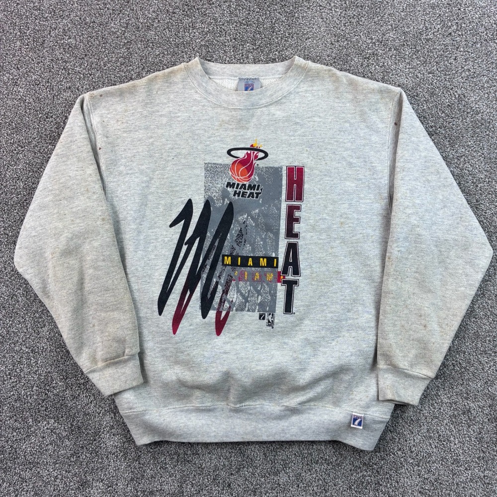 Vintage Miami Heat‎ Sweatshirt Mens Large Gray NBA Basketball Logo Athletic